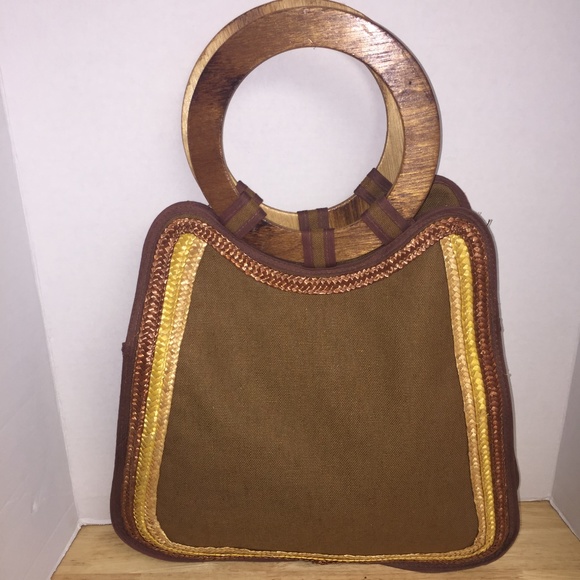 Elegant Brown Tote with Wooden Handles - Picture 1 of 8